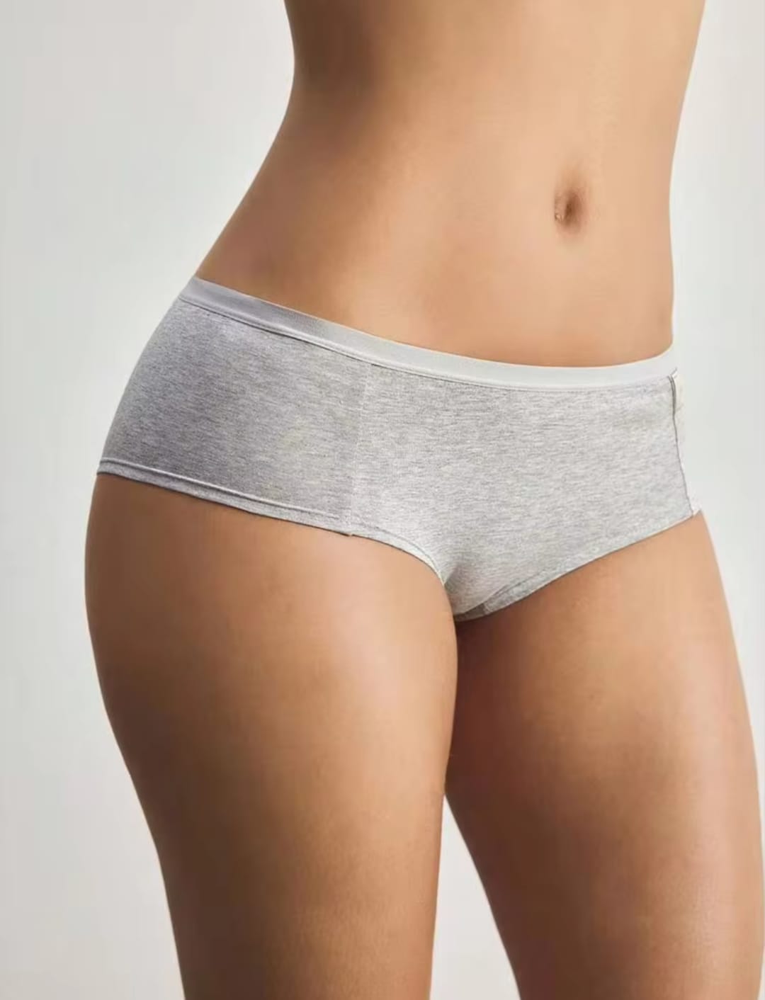 Women's Soft Cotton Stretch Heather Grey Hipster Panties with LEISURE Logo Patch